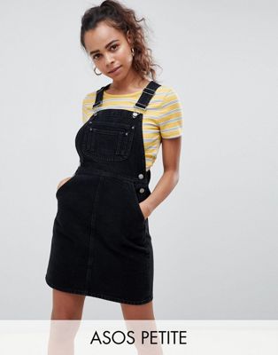 DESIGN Petite denim overall dress in washed black