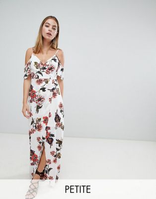 Parisian Petite Cold Shoulder Floral Maxi Dress
