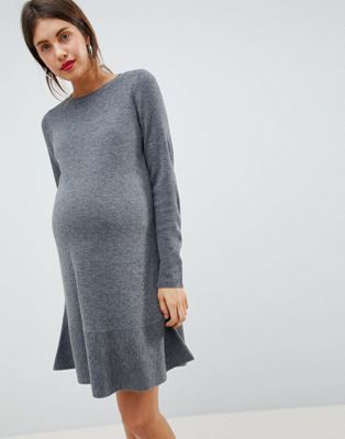 DESIGN Maternity Dress In Fine Knit With Ruffle Hem