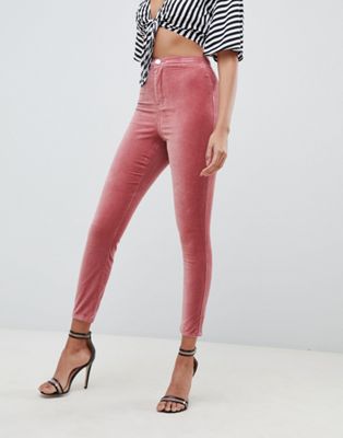 DESIGN Rivington high waisted velvet jegging in blush pink