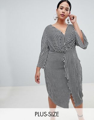 Missguided Plus Stripe Twist Front Midi Dress