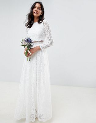 EDITION lace long sleeve crop top maxi wedding dress