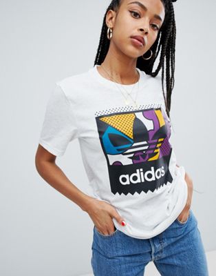 adidas Skateboarding Multi Color Trefoil Logo T-Shirt In White