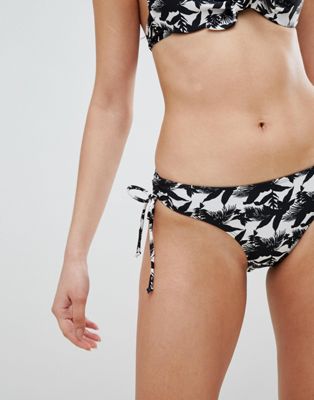 Oasis bikini brief in mono palm print with tie side strap