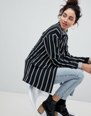 Monki Tailored Popper Detail Stripe Blazer
