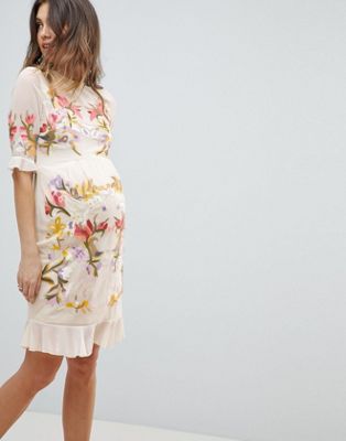 Hope & Ivy Maternity Premium All Over Floral Embroidered Mini Dress