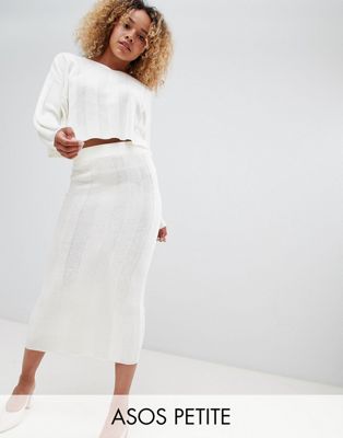 DESIGN Petite two-piece midi skirt in wide rib
