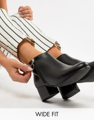 London Rebel Wide Fit Side Zip Heeled Ankle Boots