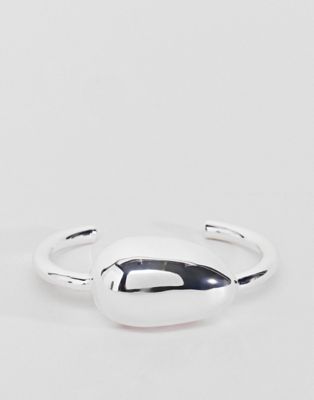 DESIGN Silver Plated Fluid Ovoid Shape Cuff Bracelet