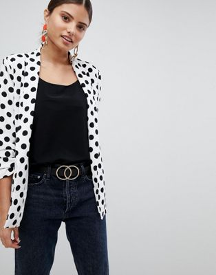 Missguided Polka Dot Gathered Sleeve Blazer