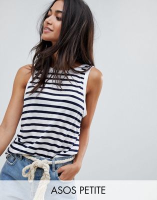 DESIGN Petite Sleeveless Scoop Back Tank In Stripe