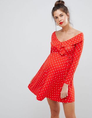 DESIGN Maternity sweetheart neck mini dress in polka dot print