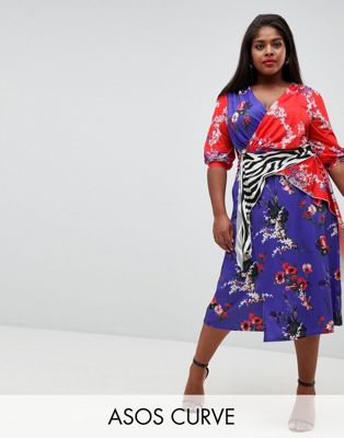 DESIGN Curve mixed print trophy dress