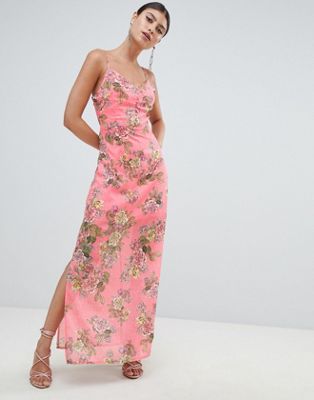Missguided Chiffon Floral Side Split Maxi Dress