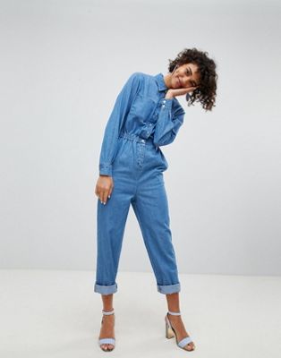 DESIGN denim utility jumpsuit in blue