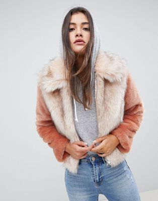 DESIGN faux fur jacket in contrast