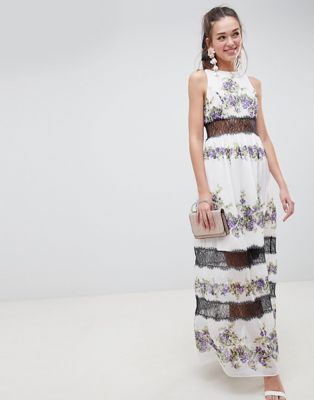 DESIGN Lace Panel Maxi Dress In Vintage Floral