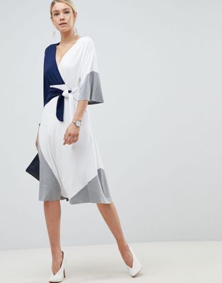DESIGN color block knot front midi dress