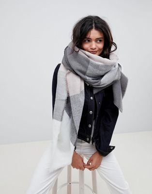 DESIGN oversized square scarf in blown up check in mink