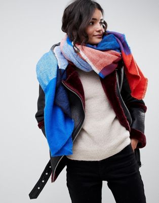 DESIGN oversized square scarf in blown up check in blue and red