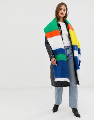 DESIGN oversized long woven scarf in multi stripe