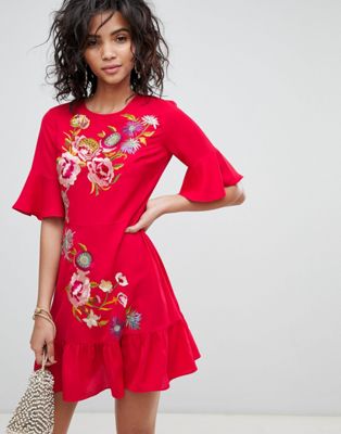 DESIGN embroidered mini skater dress