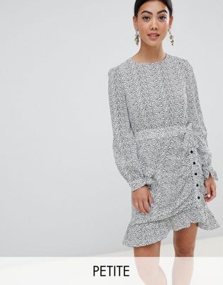 Lost Ink Petite Asymetric Mini Dress With Tie Waist And Ruffle Hem