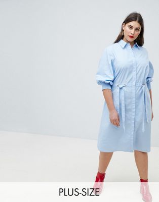 Lost Ink Plus Shirt Dress With Tie Waist Detail