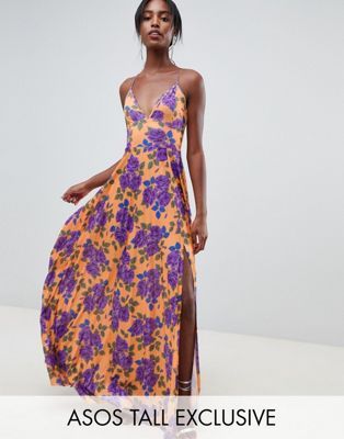 DESIGN Tall pleated cami maxi in floral print