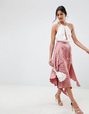 DESIGN soft jacquard midi skirt with asymemetric hem