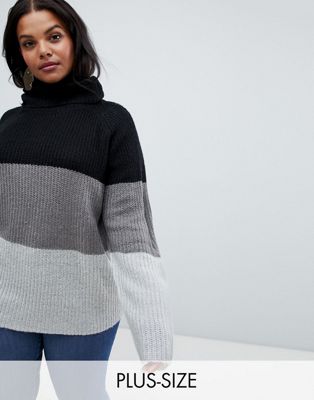 Brave Soul Plus Onda Sweater in Color Block Stripe