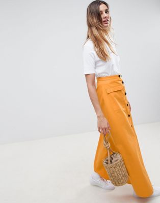 DESIGN cotton twill maxi skirt with button front