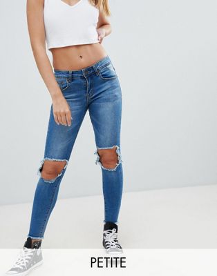 Liquor N Poke Petite Mid Rise Ripped Knee Skinny Jeans