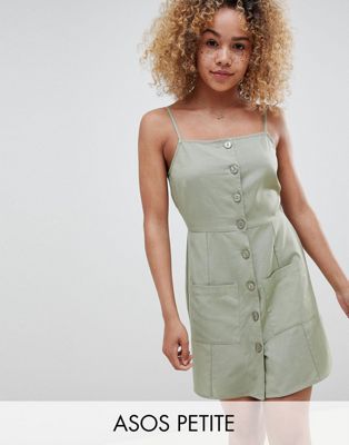 DESIGN Petite button through linen mini sundress