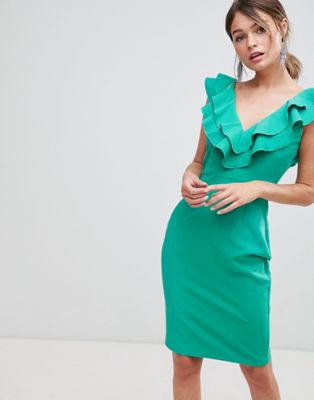 Paper Dolls Ruffle Neck Detail Pencil Dress