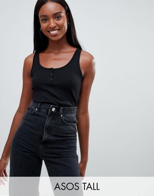 DESIGN Tall button tank in rib in black