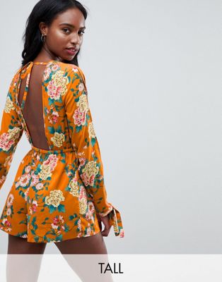 Influence Tall Open Back Floral Print Romper