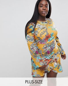 Club L Plus Long Sleeve Printed Dress