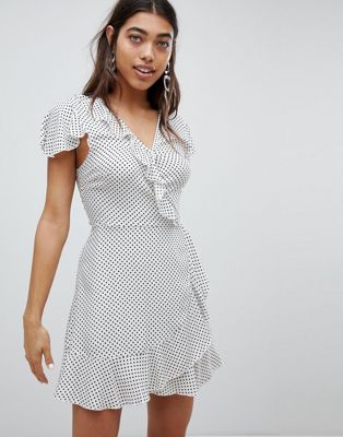 Missguided Wrap Front Polka Dot Tea Dress