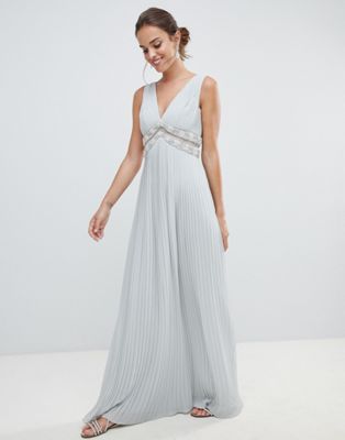 DESIGN pleated maxi dress with embellished trim
