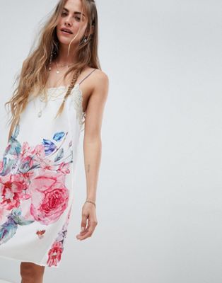 Aratta Cami Slip Dress In Floral With Lace Trim