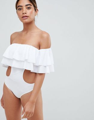 Lipsy Cut Out Swimsuit With Ruffles