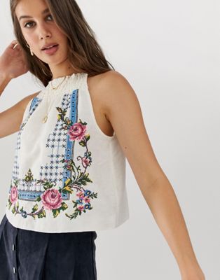 Free People Honey Pie Top with Cross Stitch Embroidery