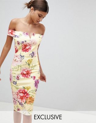 Missguided Floral Bardot Midi Dress