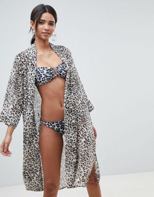 Gestuz leopard print beach kimono in 100% recycled polyester