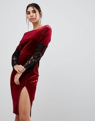 Paper Dolls Lace Long Sleeve Velvet Dress