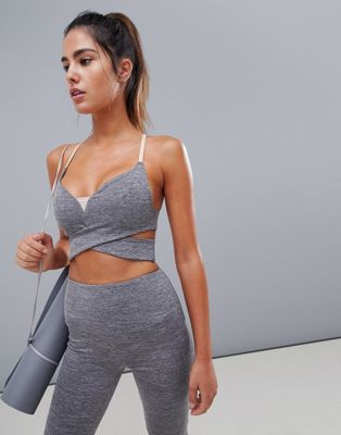 4505 gray marl yoga wrap around bra