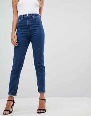 DESIGN Recycled Farleigh high waist slim mom jeans in flat blue