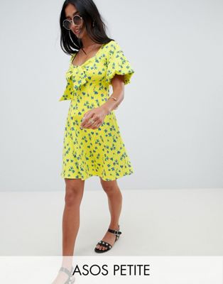 DESIGN Petite bubble sleeve tie front skater sundress