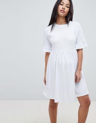 DESIGN Maternity cotton slubby frill sleeve smock dress